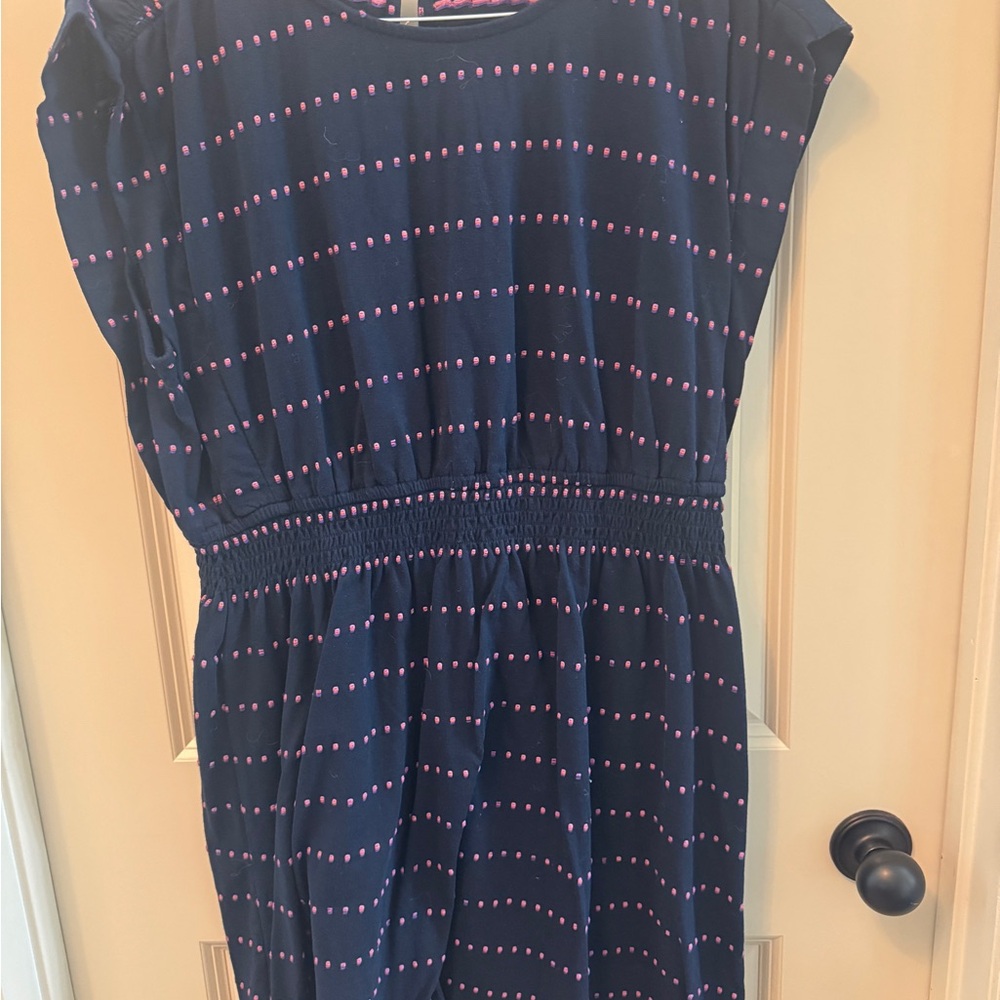 Loft Navy Dress with Pink Dots